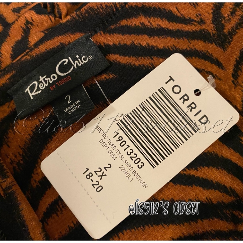 Torrid Tiger Animal Print Studio Knit Shirred Bodycon Dress 2X 18 20 - Picture 10 of 16